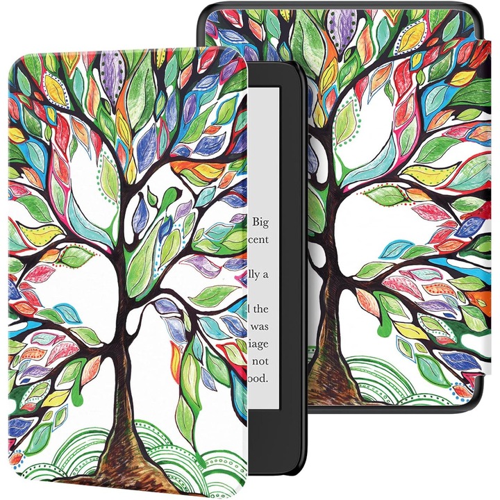 Калъф SIGLOO за Kindle Paperwhite 2024 (12-то поколение) "7", Signature Edition, 7" или Kindle Colorsoft Signature Edition 7", Sigloo, Slim, функция за сън/събуждане, Painted Tree