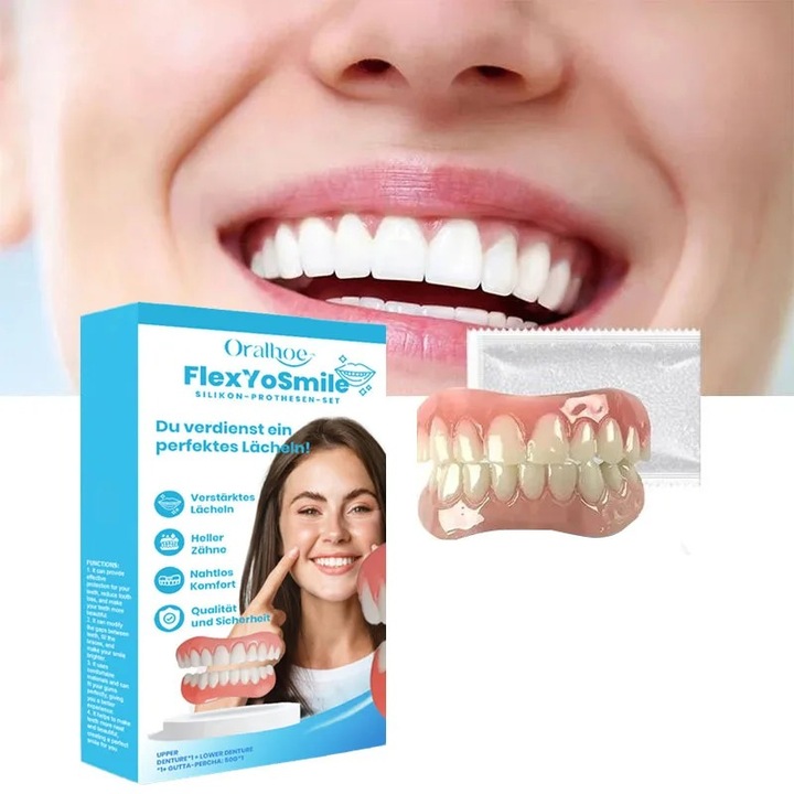 Kit proteza silicon, captuseala din silicon, kit proteza moale, kit proteza moale, dinti superiori si inferiori, set usor de utilizat, ingrijire dentara