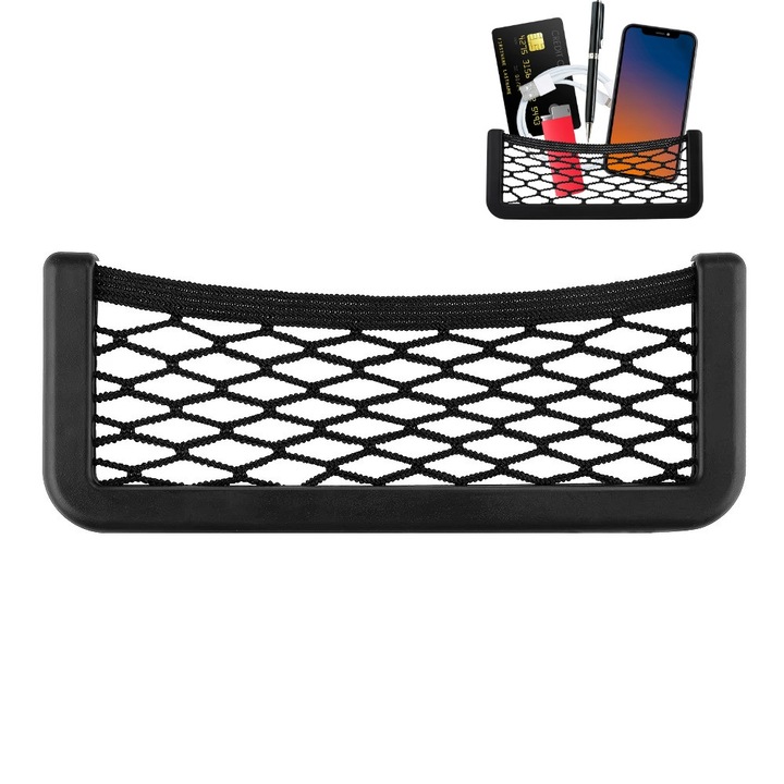 Organizator Auto Plasa SOHO, Buzunar Depozitare Autoadeziv pentru Obiecte Mici, 20 x 8 cm, Negru