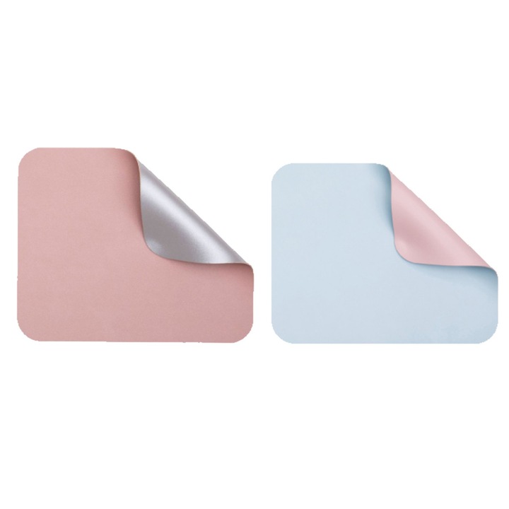Pachet de 2 covorase pentru mouse, covoras pentru mouse din piele impermeabil, functioneaza pentru computere, laptop, birou/acasa - 25*21CM, roz lapte + argintiu si culoare cires + albastru deschis