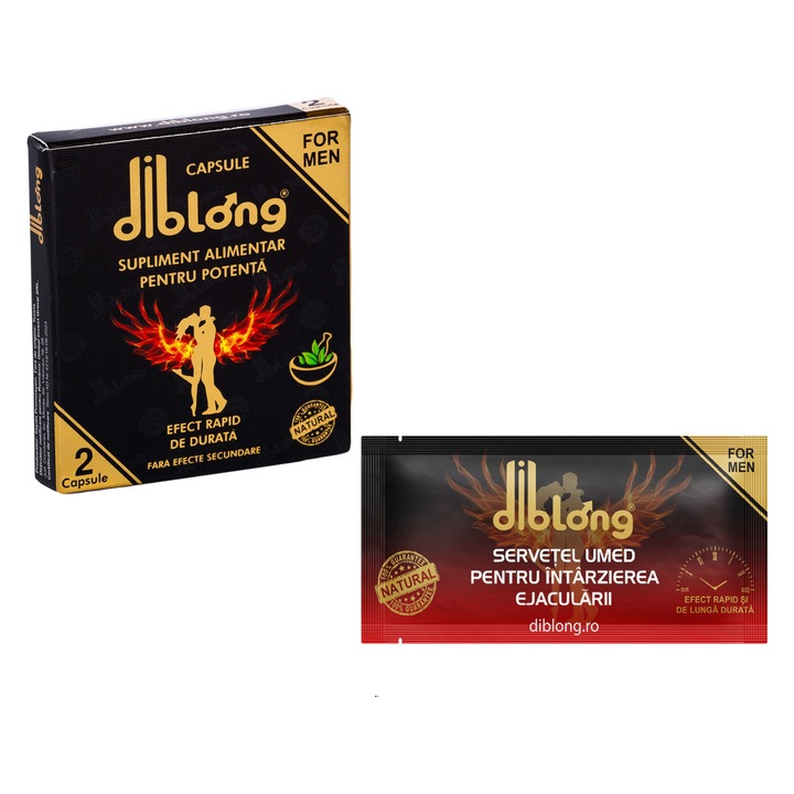 Set Capsule premium DIBLONG, pentru potenta, erectie, impotriva ejacularii, 100% natural, efect rapid si de lunga durata, 1 cutie x 2 buc + 1 servetel DIBLONG DELAY TOWEL+