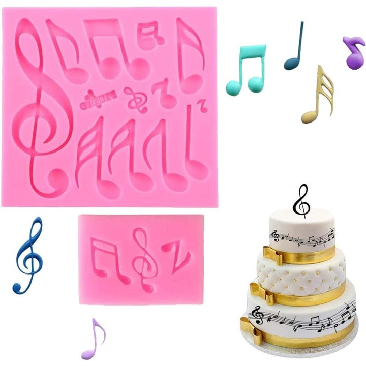 Forma silicon pentru fondant note muzicale, 16x11cm, flexibila, rezistenta la caldura
