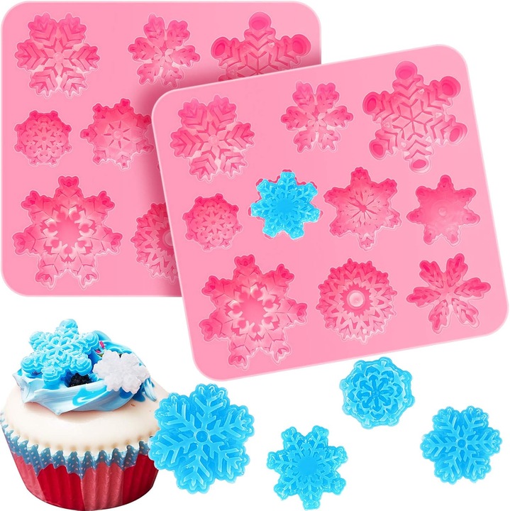 2 bucati 3D fulg de zapada fondant mucegai silicon fulg de zapada de Craciun pentru tort Cupcake decor lut polimeric proiecte de artizanat (roz)