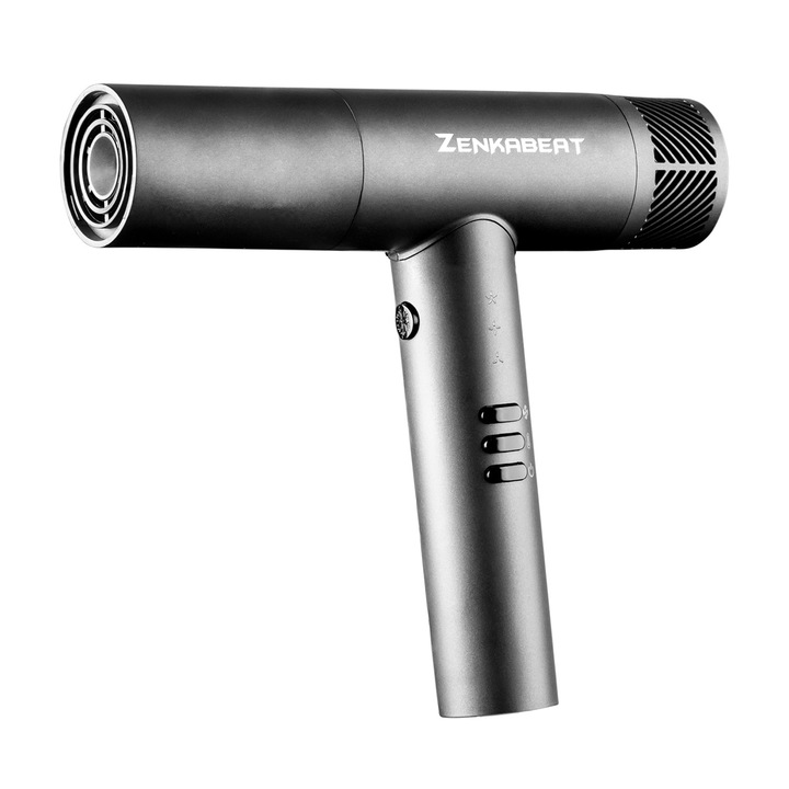 Uscator de par profesional, Zenkabeat HD-1B Putere de 1600W, Feon, Motor Brushless, 1Bilion de Ioni Negativi, 3 trepte de temperatura 3 intensitati, 3 accesorii incluse – un difuzor si doua concentratoare, Gri