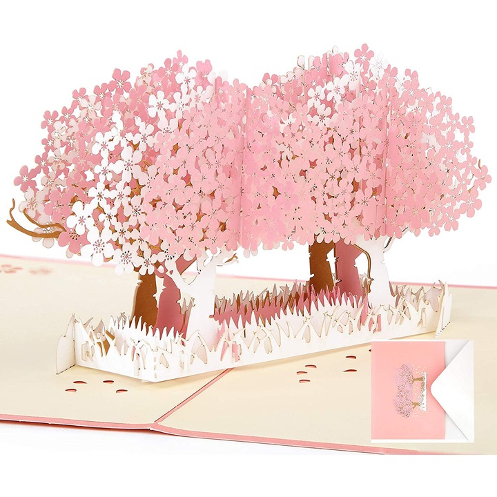 Maple Love pop-up üdvözlőlap, 3D pop-up üdvözlőlap, Anyák napjára, tavaszra, Apák napjára, ballagásra, születésnapra, esküvőre, évfordulóra, köszönetnyilvánításra, mielőbbi gyógyulásra, 2 Sakura