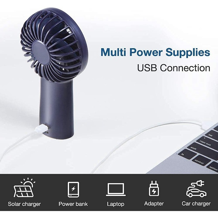 Mini hordozható ventilátor, kis kézi ventilátor, USB újratölthető zsebventilátor [4000mAh, 5-20 óra üzemidő] Akkumulátoros asztali ventilátor - Kék