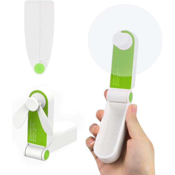 Mini ventilator portabil de buzunar, ventilator de birou, cu USB, reincarcabil, pentru acasa sau calatorii, 2 viteze, verde, ventilator mic de mana