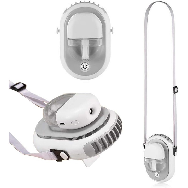 Вентилатор за врат, гъвкав дизайн за лесно регулиране на ъгъла на вентилатора, висококачествен сив материал с функция за пръскане