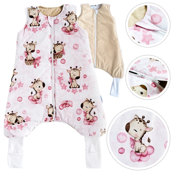 Sac de Dormit Captusit cu Picioare si Sosete BabyU, Model LOVE, Fermoar Bidirectional, Protectie Moale pentru Barbie, Antialergic, Bumbac Certificat, 18-36 Luni, 1.5 TOG