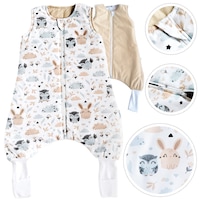 Sac de Dormit Captusit cu Picioare si Sosete BabyU, Model LEA, Fermoar Bidirectional, Protectie Moale pentru Barbie, Antialergic, Bumbac Certificat, 9-18 Luni, 1.5 TOG