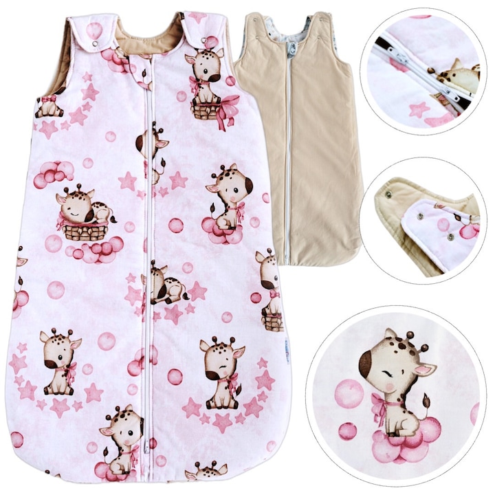 Sac de Dormit Captusit pentru Bebelusi BabyU, Model LOVE, Fermoar Bidirectional, Lungime Reglabila, Protectie Moale pentru Barbie, Antialergic, Bumbac Certificat, 0-9 Luni, 1.5 TOG