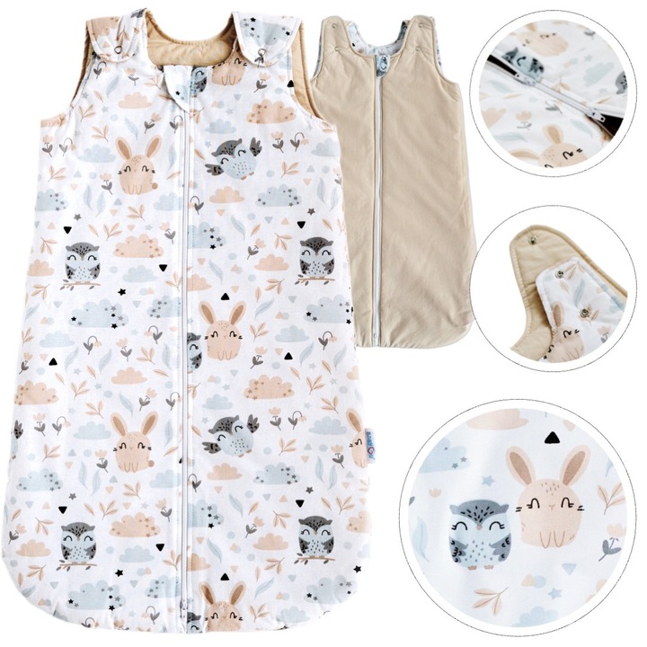 Спален чувал, подплатен, отваряне с цип от двете страни, регулируема дължина, антиалергичен, 2.5 TOG, сертифициран памук, 0-9 месеца, модел LEA