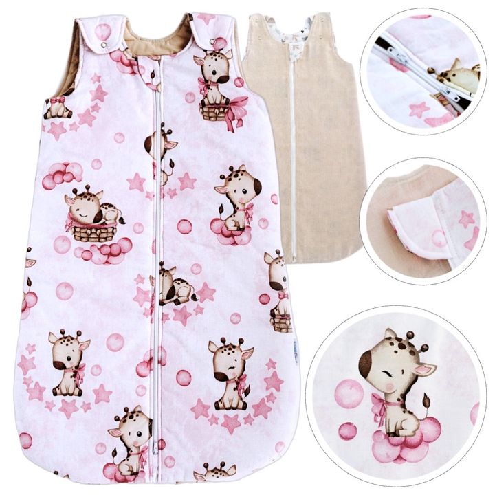 Sac de Dormit de Vara BabyU, Model LOVE, Fermoar bidirectional, Lungime Reglabila, Protectie Moale pentru Barbie, Antialergic, Bumbac Certificat, Muselina, 0.5 TOG, 0-9 Luni