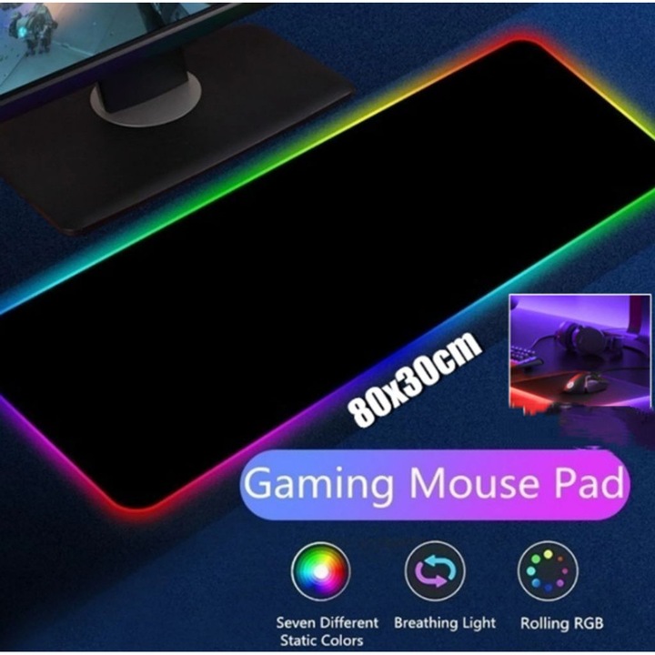 RGB Gaming Egérpad XXL LED Egérpad Nagy 800 x 300 x 4 mm 10 Világítási Mód Egér Szőnyeg Világítás Billentyűzet Alátét Extra USB Bemenet Egérhez, Billentyűzethez vagy Mobiltelefonhoz