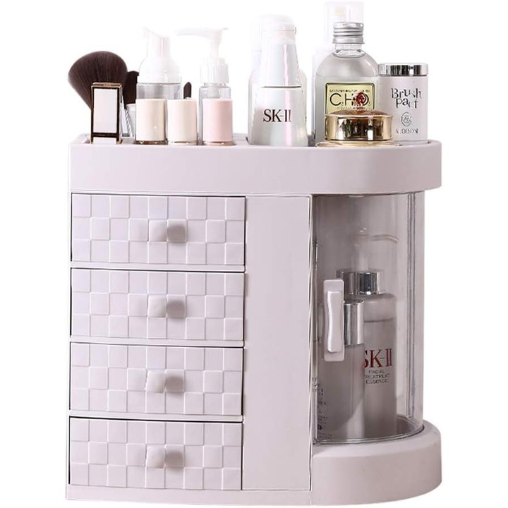 Organizator rotativ pentru machiaj, Enforose, design 360, capac transparent, compact