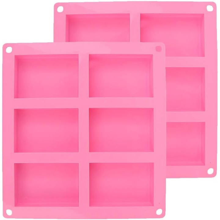 Set 2 forme silicon dreptunghiulare pentru sapun, 6 cavitati, reutilizabile, flexibile