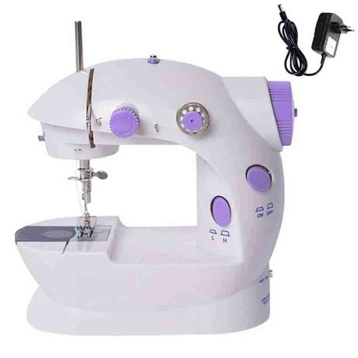 Masina de cusut mini portabila electrica, usoara, alba, compacta