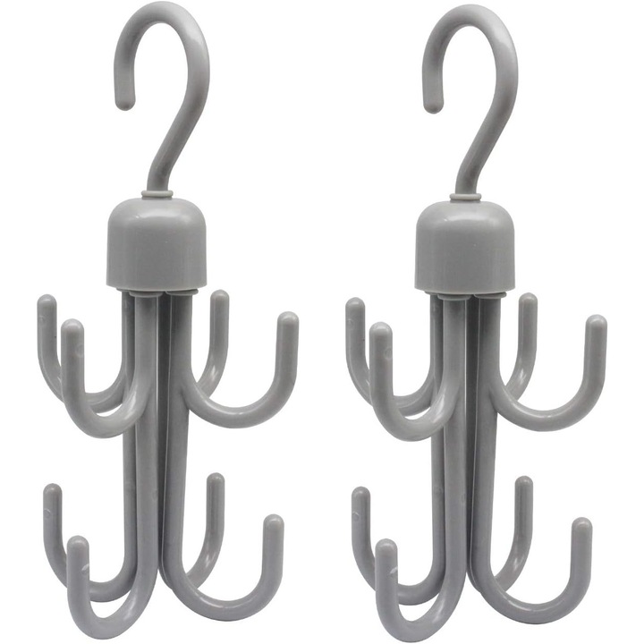 Set 2 carlige agatare usa, organizator 8 carlige, alb, 23.5x10cm