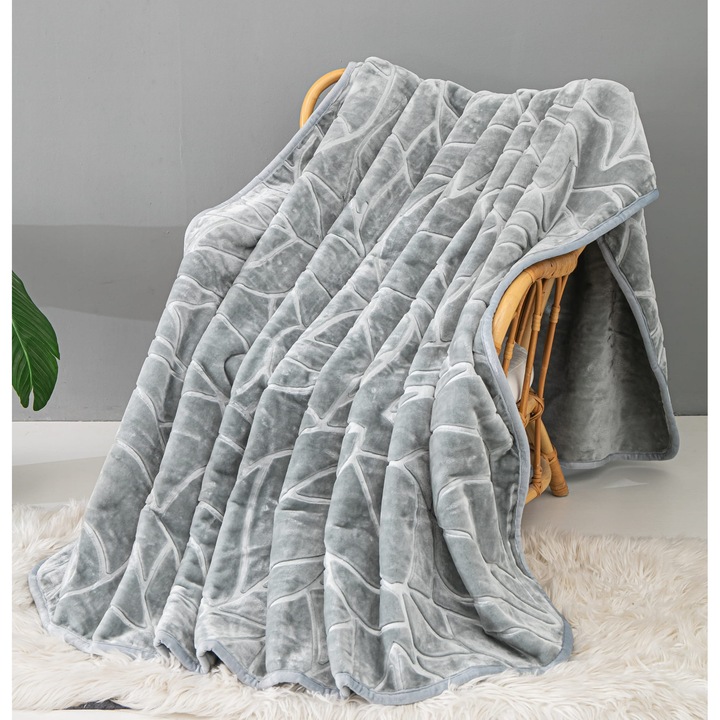 Patura decorativa Liv, gri, 80x160 cm, cu model in relief, din acril