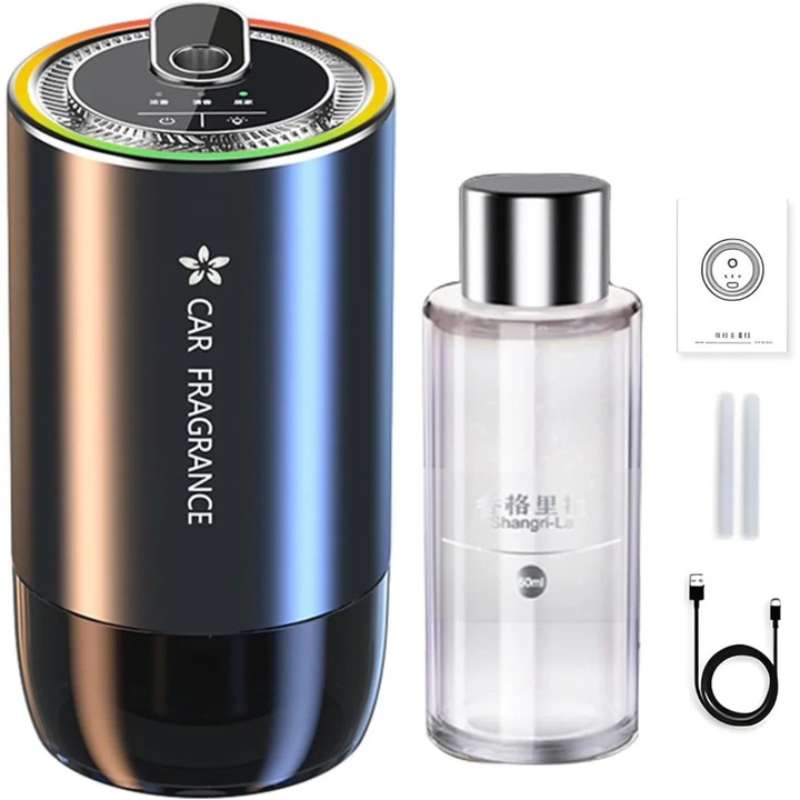 Autós aromaterápiás diffúzor, automatikus indukcióval, színes hangulatvilágítással, méretek 120x66 mm, űrtartalom 50 ml ABYZ™