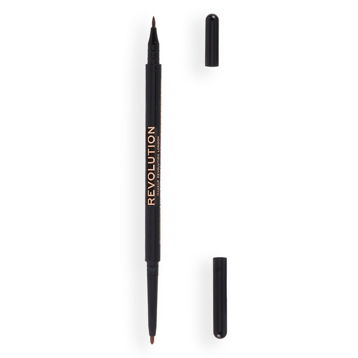 Creion pentru ochi Revolution eyeliner cu dublu capat, culoare maro, 2 formule