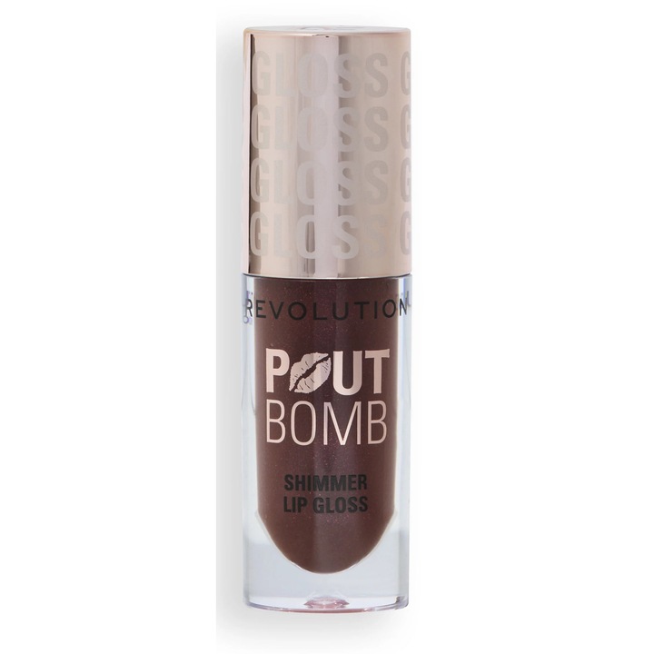 Luciu de buze, Revolution, Pout Bomb, Chocolate Sparkle, cu acid hialuronic si vitamina E, formula vegana