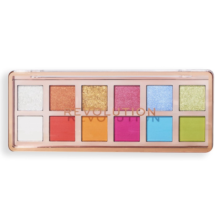 Paleta fard de pleoape Revolution The Vibrant Icon Brights, 12 nuanțe, mat și strălucitor