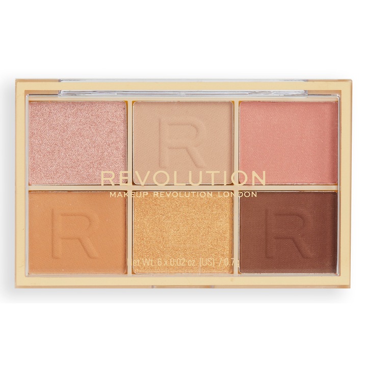 Fard de pleoape, REVOLUTION, Mini Colour Reloaded Palette, 6 nuanțe, culori calde, multicolor