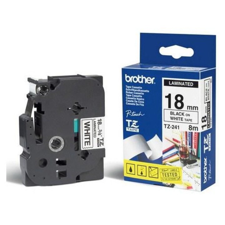Banda eticheta Brother P-Touch TZ241, alb-negru, 18 mm
