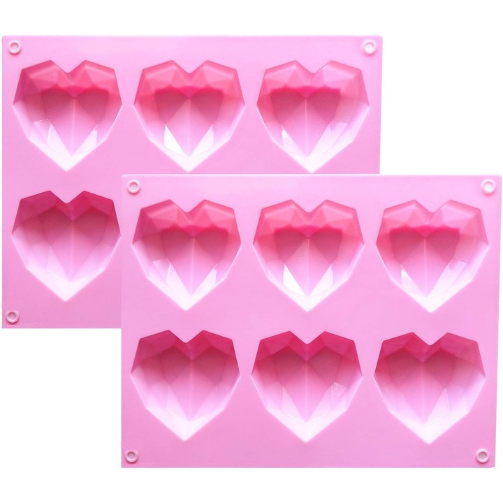 Set 2 forme prajituri din silicon, Kengege®, 6 cavitati, forma inima, 8.6x6.6x0.78 inch