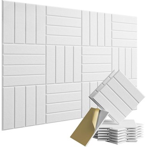 Set de 12 panouri acustice, WALALLA, autoadezive, 30x30x0.9cm, alb cu model, pentru izolare fonica si decorare interioara
