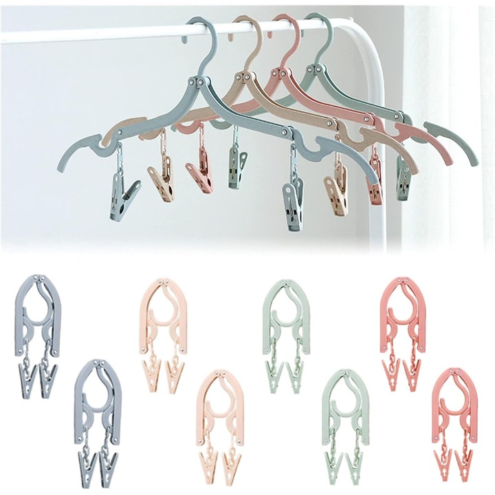 Umerase pentru haine, set 8 bucati, design pliabil, multicolor, 43.5cm