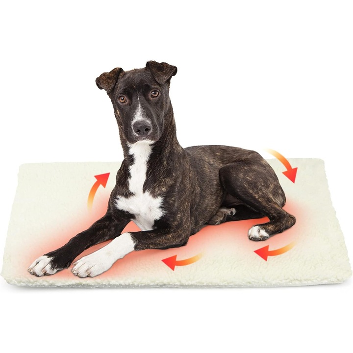 Perna autoincalzitoare pentru pisici si caini, Marime L 90x64cm, Alb cu maro, usor de curatat, set