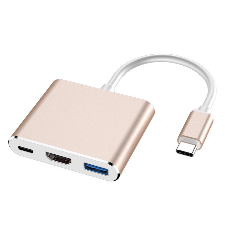 Cablu USB 3.1 Type-C la HDMI, 4K, 10Gbps, design ultra-subtire,auriu, set de 1 buc
