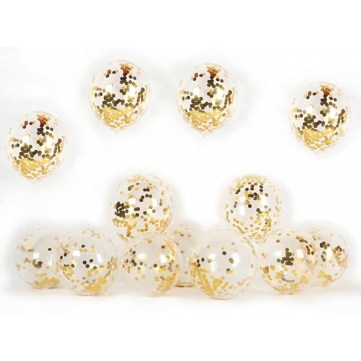 30 db átlátszó lufi szett arany konfettivel, 12 hüvelyk, partikra, születésnapokra, esküvőkre, babaváró bulikra