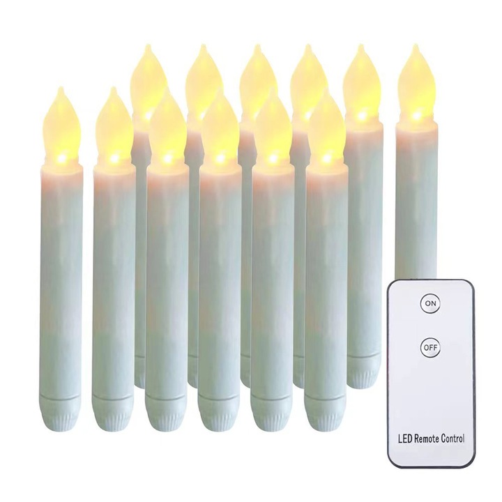 Szett 12 lángmentes LED gyertya, melegsárga, 16.5x2cm