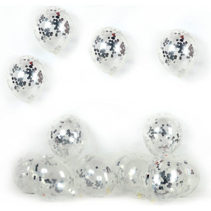 30 átlátszó lufi ezüst konfettivel, 12 hüvelyk, partira, születésnapra, esküvőre, babaváróra, karneválra