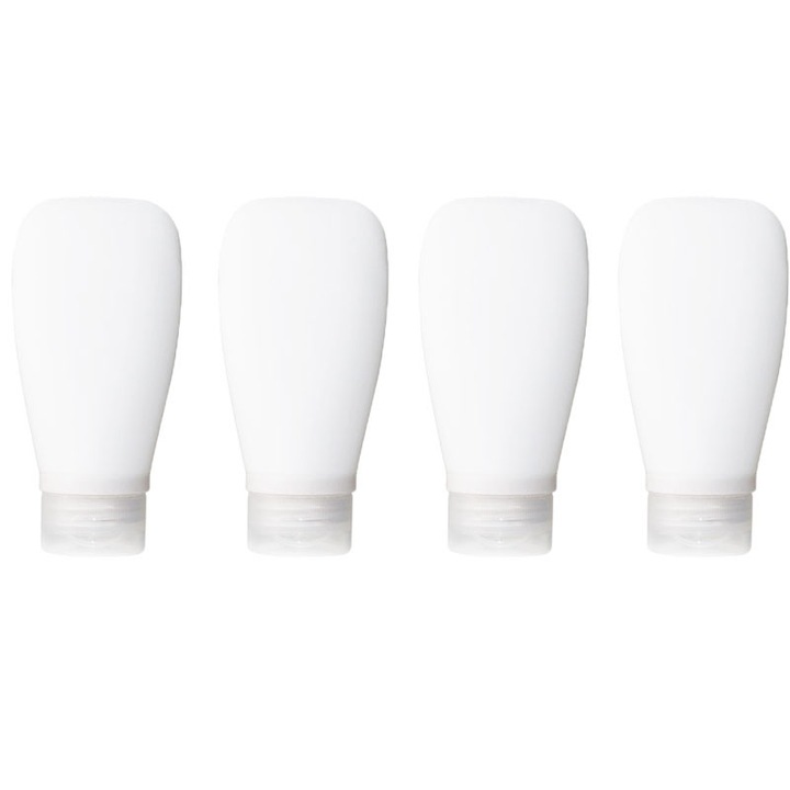 4 darab szilikon utazó flakon készlet, újrafelhasználható, szivárgásmentes, 90 ml, átlátszó, 5.5x11.8x3.5cm