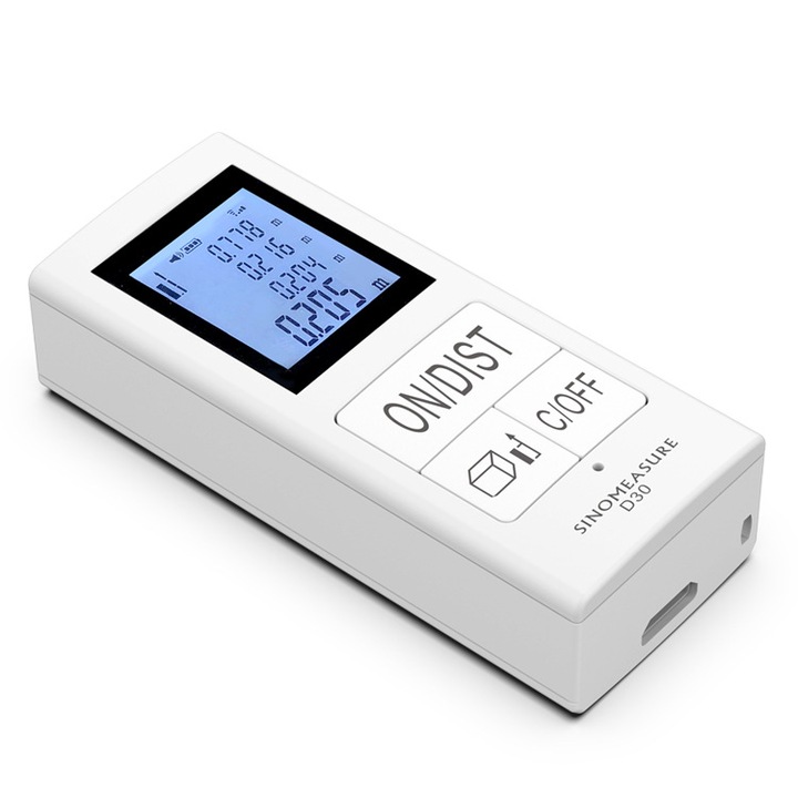 Telemetru mini, 30m, USB reincarcabil, alb