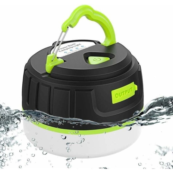 Lanterna camping, mini portabil, IPX6 rezistent la apa, 5200mAh power bank, 8x8x6cm