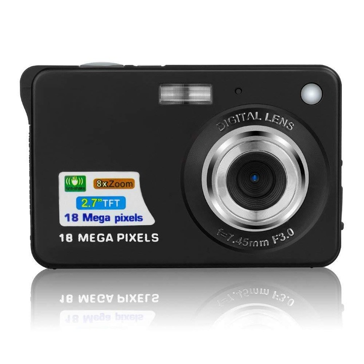 Camera digitala 18MP, 8x zoom, 2.7 inch, 9x1.8x5.8cm, neagra