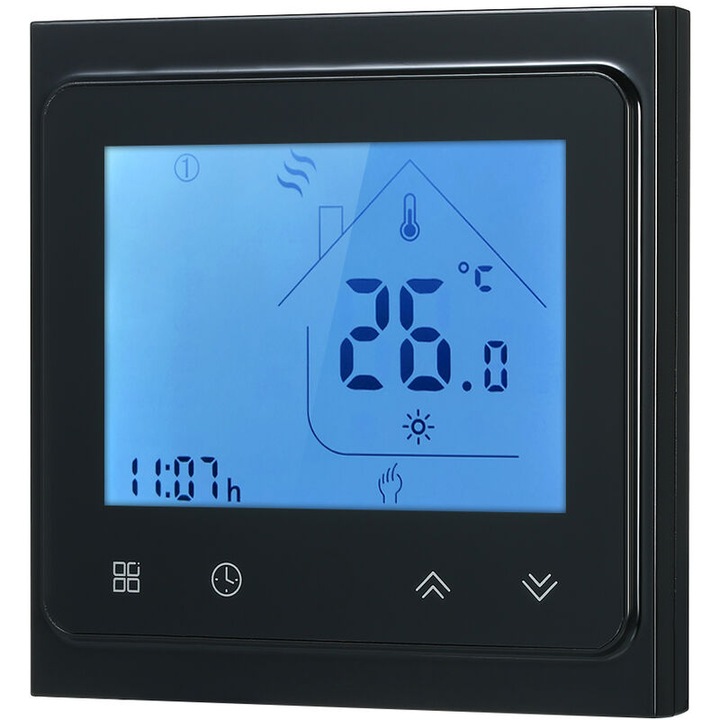 Termostat electric incalzire, control WiFi, negru, 8.6x8.6x3.76cm