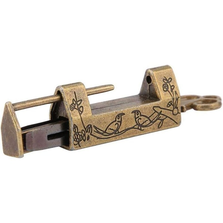 Винтидж китайски катинар, ретро дизайн, гравиран модел, 4.2x1.2x1.08см, комплект с ключ