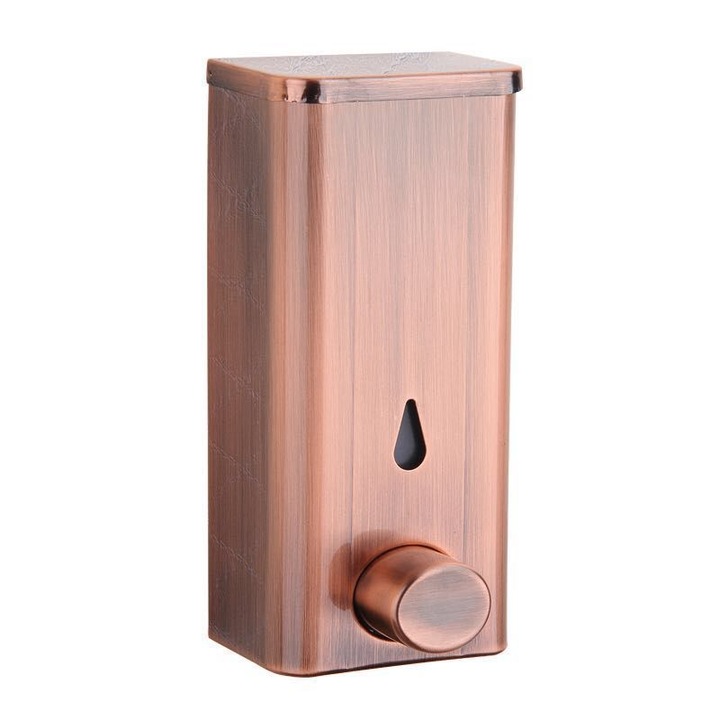 Dispenser de sapun montat pe perete, 304 otel inoxidabil, 500ml, design elegant, culoare cupru rosu, set.