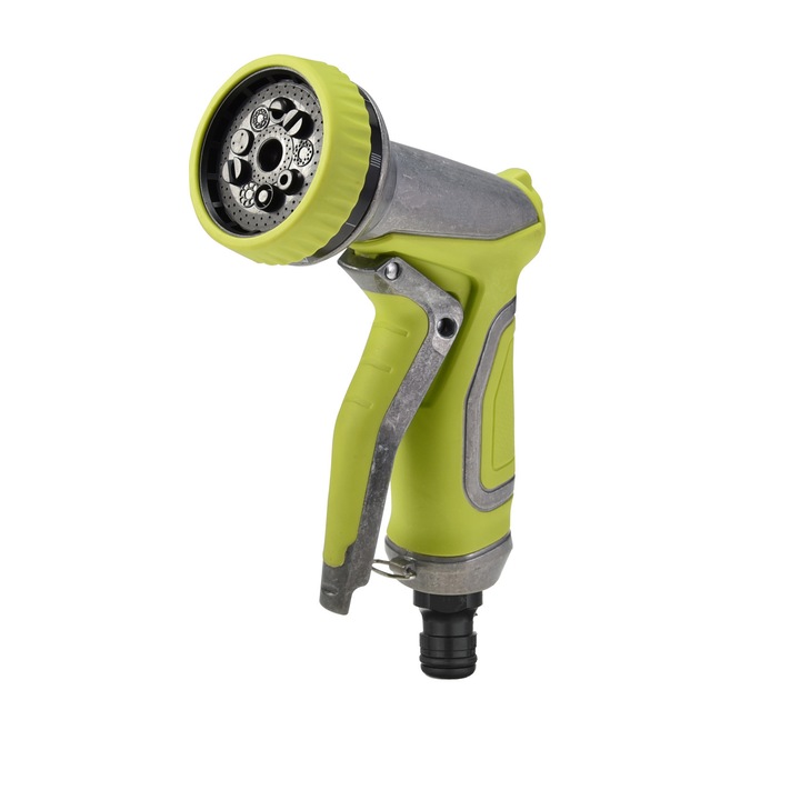 Pistol de stropit gradina, 8 moduri, presiune inalta, verde, 13x5.7x18.1cm