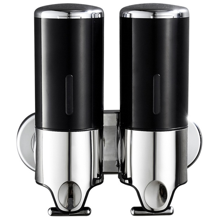 Fali szappanadagoló, 2 darabos szett, 500 ml kapacitás, ABS és szilikon anyag, méretek 240x215x115mm, átlátszó