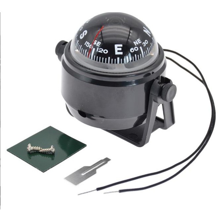Állítható iránytű forgatható tartóval, 2 részes, vízálló, 8.3x7.4cm, fekete