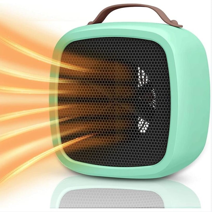 Hőlégfúvó, kicsi, hordozható, 500W, 10.1x14.1x14.2cm, zöld