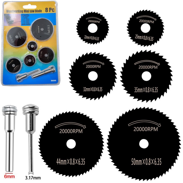 Set 8 Piese Discuri Fierastrau Circular Mini pentru Unelte Electrice, Otel de Viteza Mare, Negru