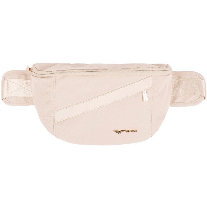 WINGS Чанта за кръст Бежова, унисекс, вместимост 3L, 4 джоба, текстилен материал, регулируема презрамка 81 см, тегло 180 гр, затваряне с цип